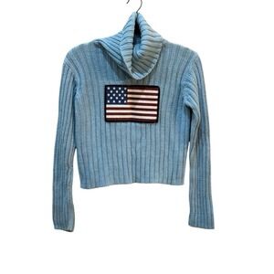 Sheep By‎ Next Era Blue Cropped Turtleneck Sweater American Flag Size Medium